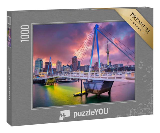 Puzzle 1000 Teile „Skyline von Auckland im Sonnenaufgang, Neuseeland“