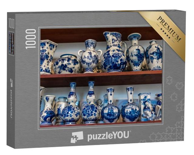 Puzzel 1000 stukjes „Traditionele Delftsblauwe porseleinen vazen, in een winkel in Delft“