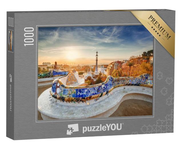 Puzzel 1000 stukjes „Zonsopgang in Park Güell met uitzicht op Barcelona“