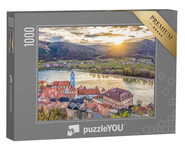 Puzzel 1000 stukjes „Panoramisch uitzicht op de Wachau vallei met de historische stad Durnstein, Oostenrijk“