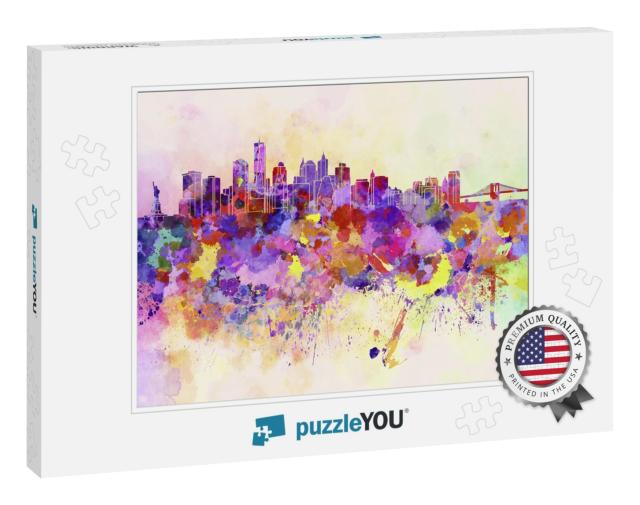New York Skyline in Watercolor Background... Jigsaw Puzzle
