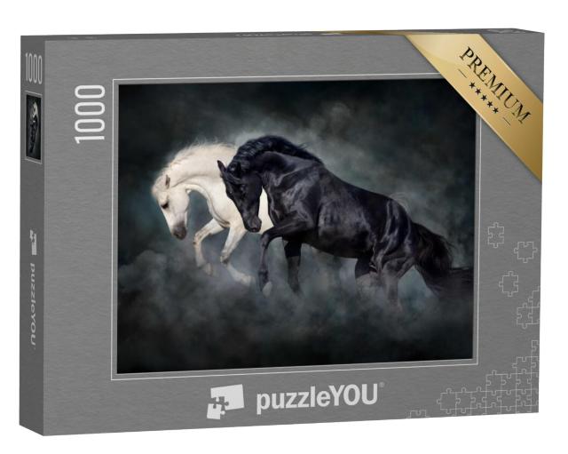 Puzzel 1000 stukjes „Zwart-witte hengst“