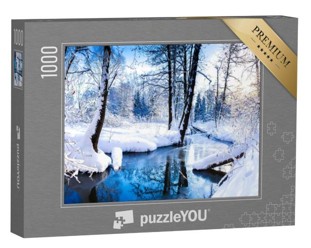 Puzzel 1000 stukjes „Betoverend rivierlandschap in het winterse bos“