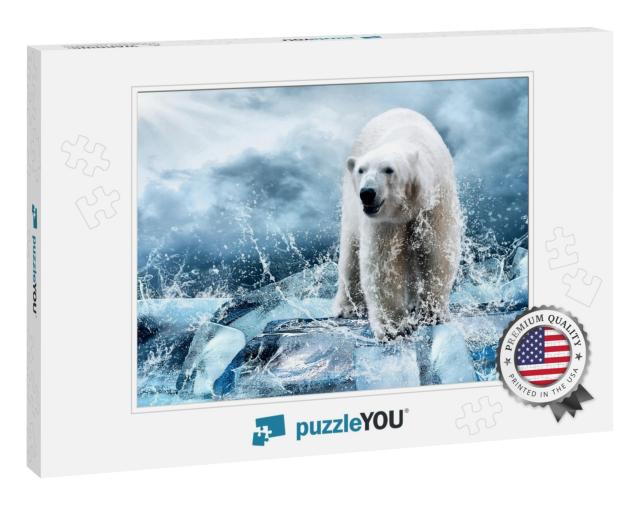White Polar Bear Hunter on the Ice in Water Drops... Jigsaw Puzzle