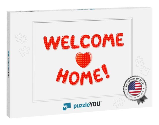 Welcome Home Text with Red Polka Dot Design... Jigsaw Puzzle