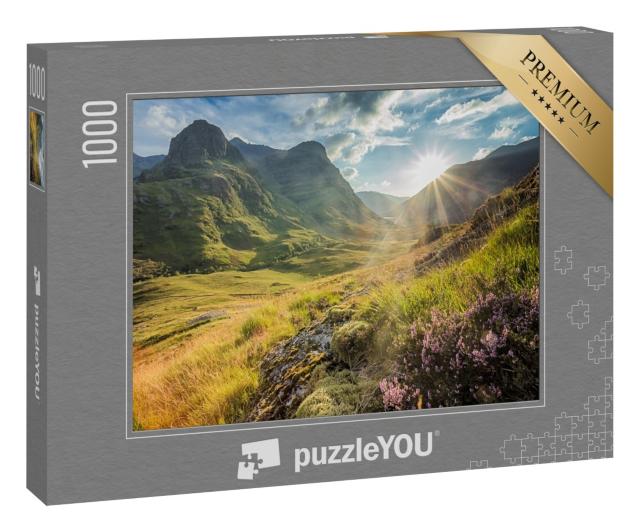 Puzzle 1000 Teile „Unberührte Natur an den Bergen von Glencoe, schottische Highlands“