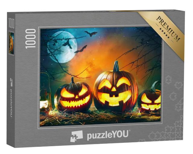 Puzzel 1000 stukjes „Grijnzende uitgesneden Halloween pompoenen“