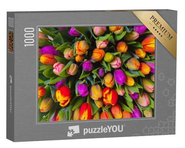 Puzzel 1000 stukjes „Boeket van veelkleurige verse tulpen“