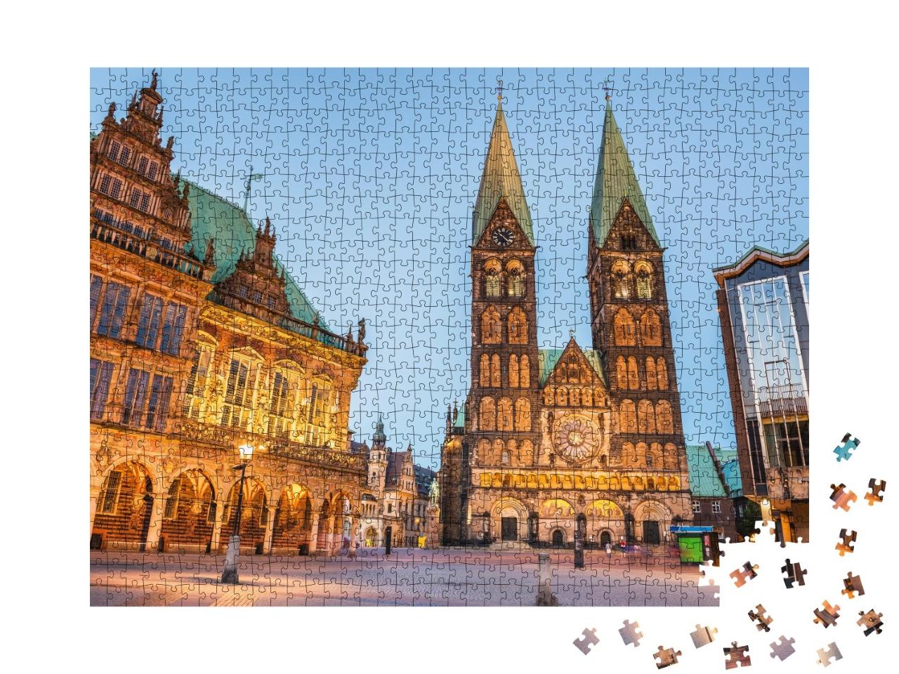 Puzzle 1000 Teile „Abendliche Altstadt von Bremen, Deutschland“