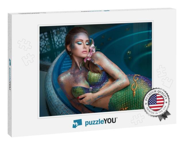 Fashion Portrait of a Girl in a Mermaid Costume At a Spa... Jigsaw Puzzle