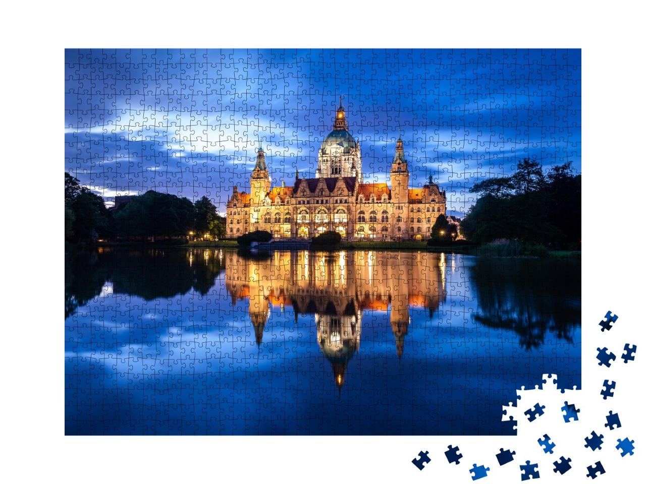 Puzzle 1000 Teile „Nacht über dem Rathaus von Hannover“