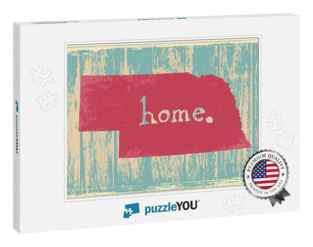 Nebraska Nostalgic Rustic Vintage State Vector Sign... Jigsaw Puzzle