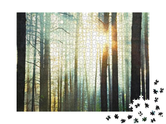 Puzzle 1000 Teile „Atemberaubender Sonnenuntergang im Wald, Vektor“