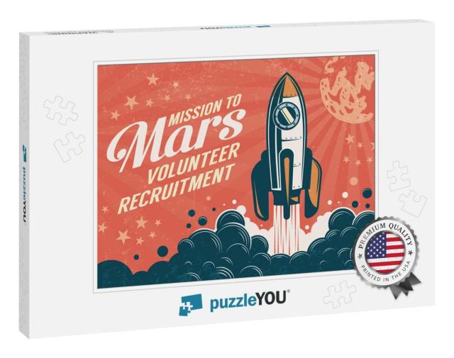 Mission to Mars - Poster in Retro Vintage Style with Rock... Jigsaw Puzzle