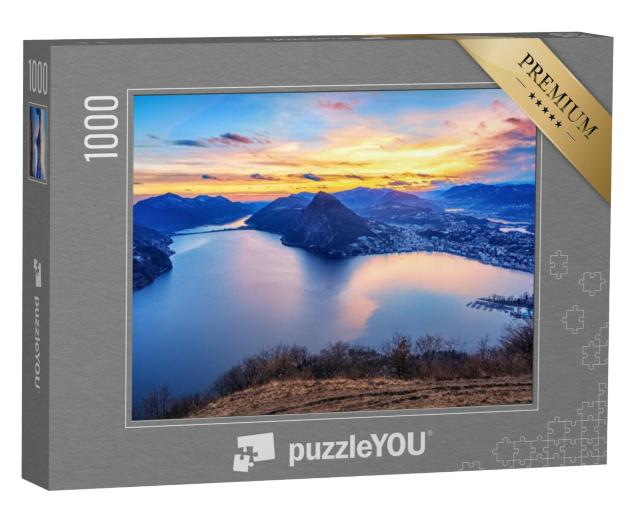 Puzzel 1000 stukjes „Zonsondergang over het Luganomeer in de Zwitserse Alpen“