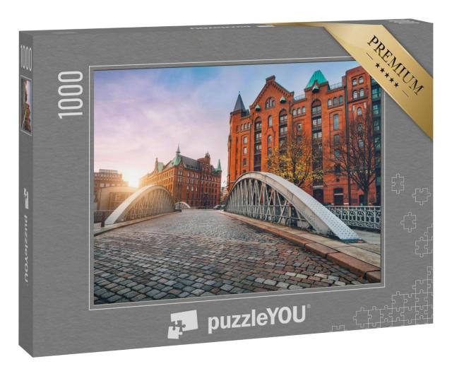 Puzzle 1000 Teile „Bogenbrücke über die Alsterkanäle, historische Speicherstadt Hamburg“