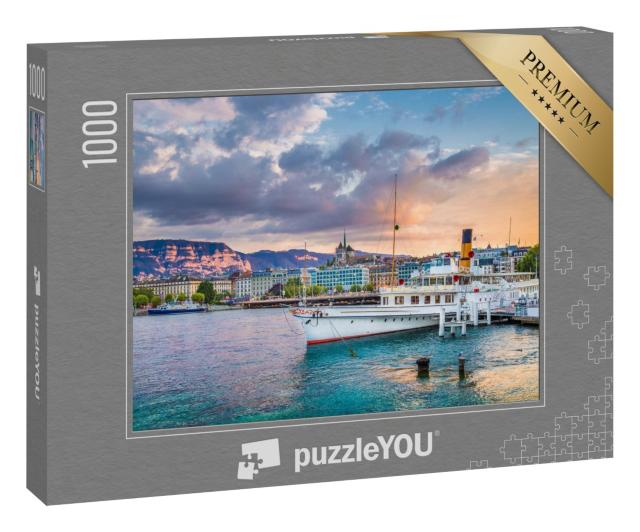 Puzzle 1000 Teile „Panoramablick auf das Stadtzentrum von Genf und den Genfer See, Schweiz“