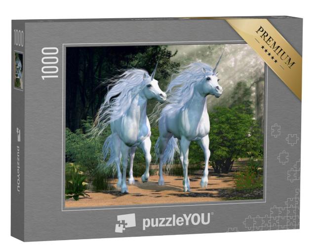 Puzzel 1000 stukjes „Betoverende eenhoorns in het betoverde bos“