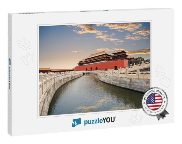 The Forbidden City, Gold Water Bridge with Sunset Glow in... Jigsaw Puzzle