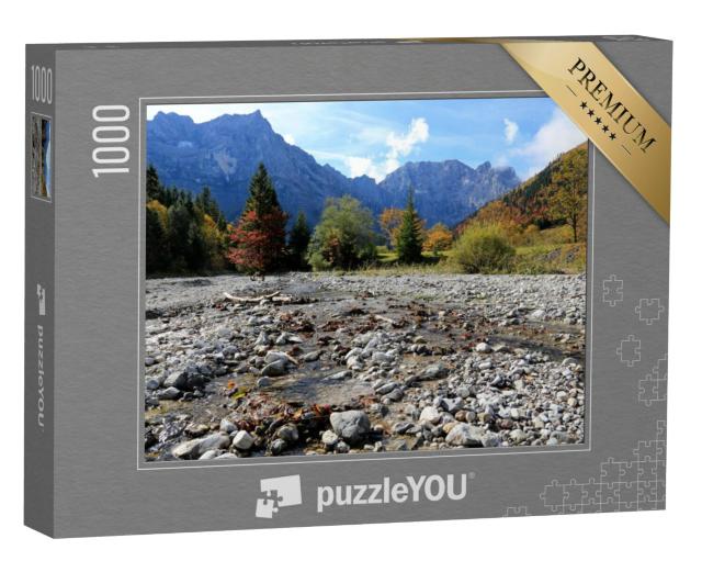 Puzzel 1000 stukjes „Rivierbedding van de Rißbach met uitzicht op het Karwendelgebergte, Oostenrijk“