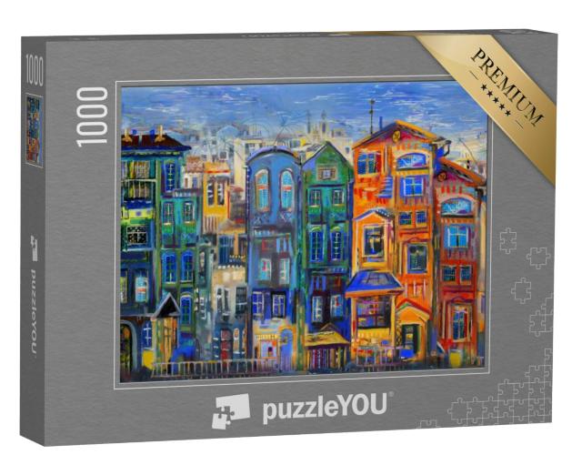 Puzzel 1000 stukjes „Olieverfschilderij: Kleurrijke huizen“