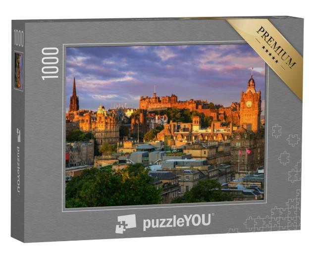 Puzzel 1000 stukjes „Rode en gouden zonsondergang boven Edinburgh, Schotland.“