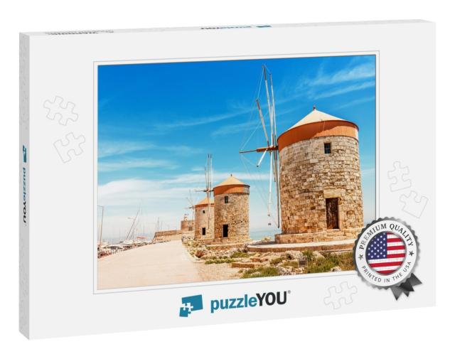 Windmills in the Mandraki Port of Rhodes, Greece... Jigsaw Puzzle