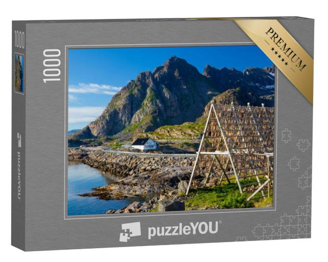 Puzzel 1000 stukjes „Kabeljauw om te drogen: Henningsvaer, Lofoten, Noorwegen“