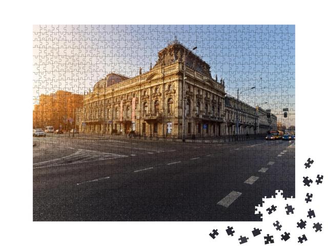 Puzzle 1000 Teile „Sonnenuntergang über Lodz mit Poznanski-Palast, Polen“