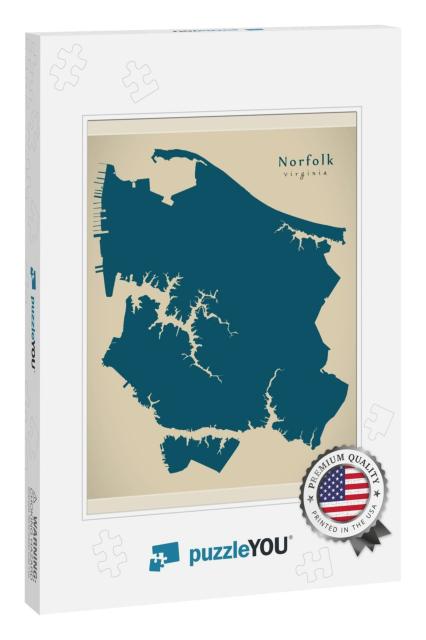 Modern City Map - Norfolk Virginia City of the Usa... Jigsaw Puzzle
