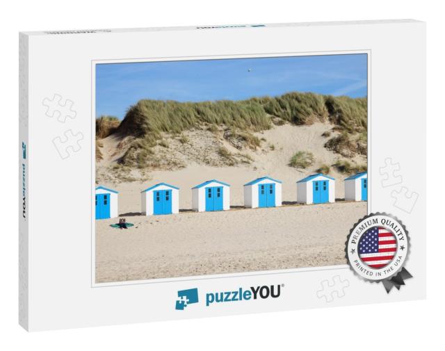 Texel. Little White-Blue Houses in the Dunes in Holland T... Jigsaw Puzzle