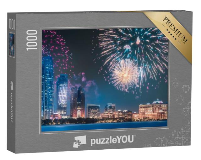 Puzzel 1000 stukjes „Vuurwerk boven de skyline van Abu Dhabi“