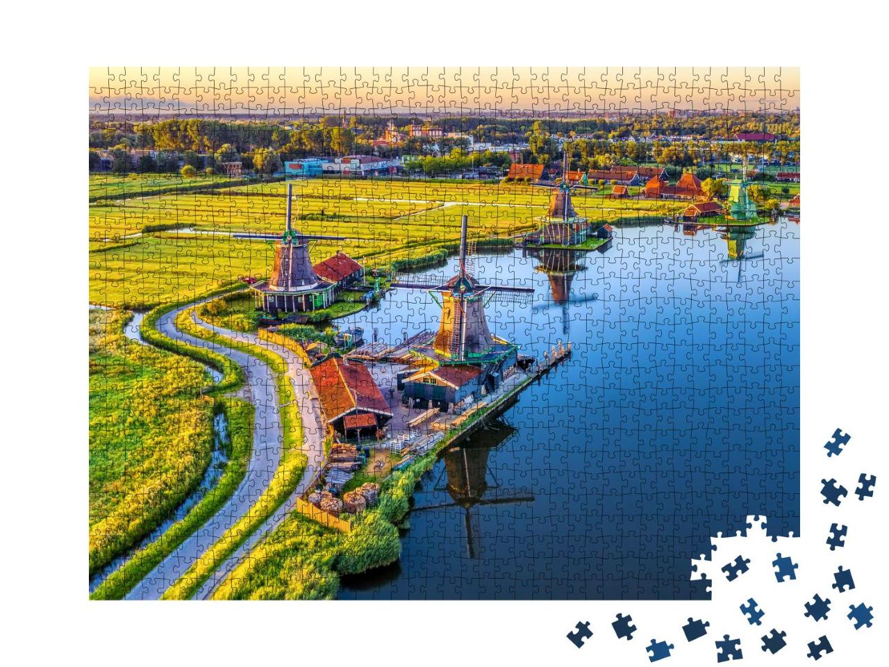 Puzzle 1000 Teile „Zaanse Schans Windmühlen Park, Nord-Holland, Niederlande“