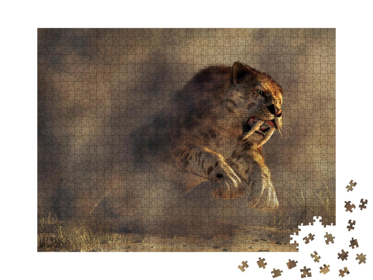 Puzzle 1000 Teile „Digitale Kunst: Ein riesiger Smilodon, der König der Raubtiere“