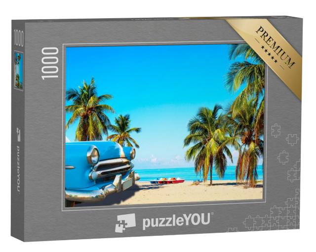 Puzzel 1000 stukjes „Tropisch strand bij Varadero in Cuba met oldtimer“