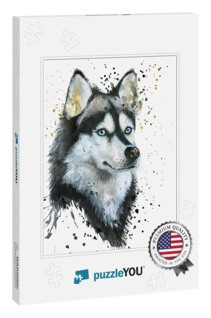 Watercolor Illustration of Husky Dog. Hand Drawn... Jigsaw Puzzle
