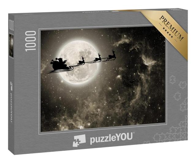 Puzzle 1000 Teile „Silhouette vom Weihnachtsmann in seinem Rentierschlitten“
