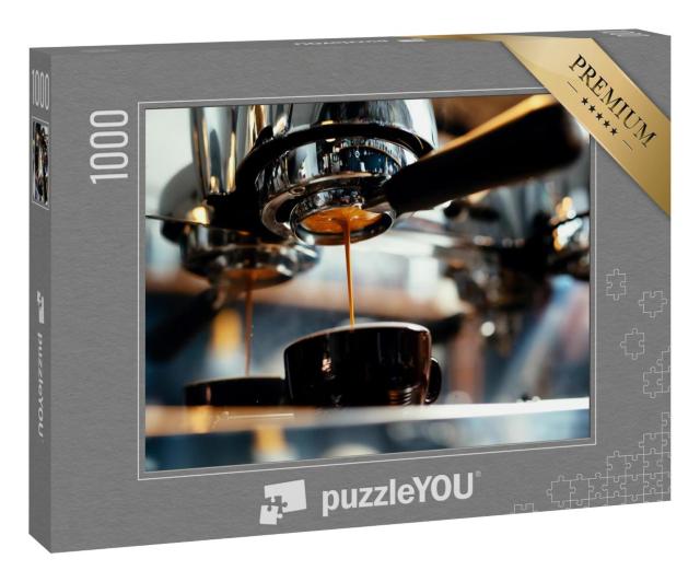 Puzzle 1000 Teile „Nahaufnahme von Espresso, der aus der Kaffeemaschine fließt“