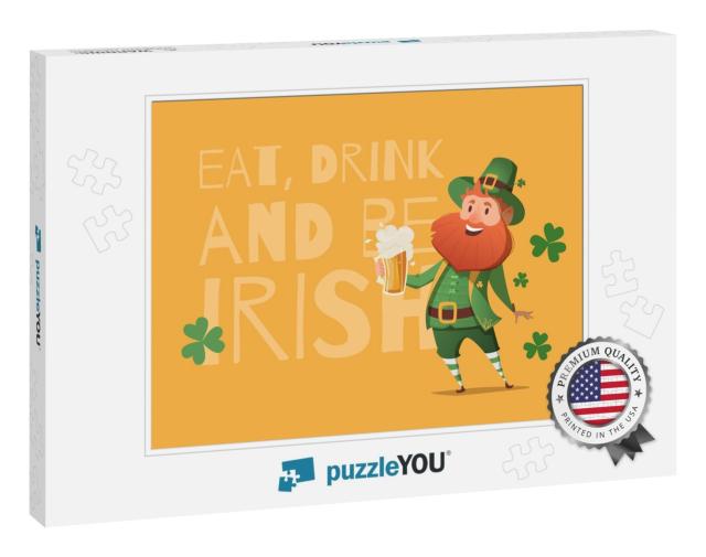 Card for St. Patrick's Day with Leprechaun in a... Jigsaw Puzzle