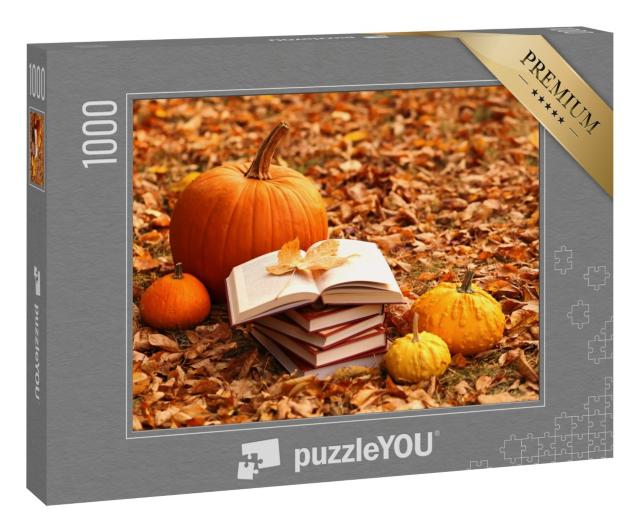 Puzzle 1000 Teile „Herbstliche Szene mit Büchern und Kürbissen“