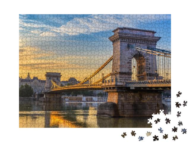 Puzzle 1000 Teile „Sonnenaufgang an der Kettenbrücke in Budapest, Ungarn“