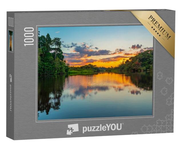 Puzzel 1000 stukjes „Zonsondergang bij een lagune in het Amazonegebied“