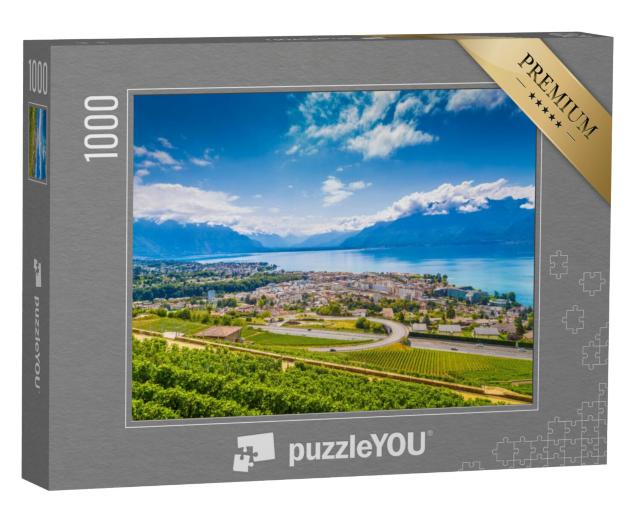 Puzzel 1000 stukjes „Prachtig uitzicht op Vevey in het kanton Vaud in Zwitserland“