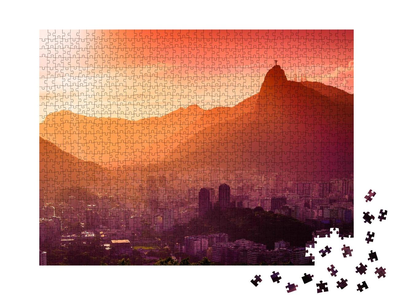Puzzle 1000 Teile „Christusstatue über Rio de Janeiro im glühenden Sonnenuntergang“