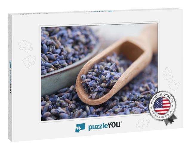 Wooden Scoop of Dry Lavender Flowers & Blue Plate of Drie... Jigsaw Puzzle