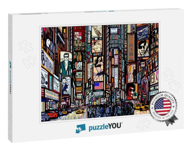 Illustration of a Street in New York City - Times Square... Jigsaw Puzzle
