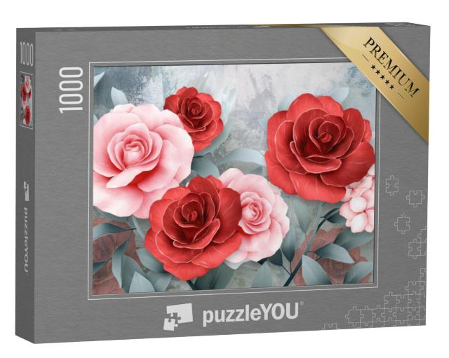 Puzzel 1000 stukjes „Roze en rode rozen“