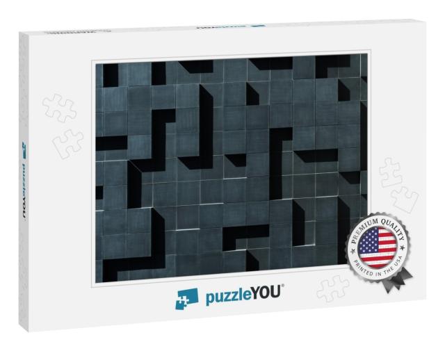 Black, Tetris Like, Wall Made Up of Geometric Shapes. Int... Jigsaw Puzzle