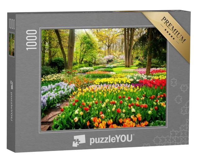 Puzzel 1000 stukjes „Kleurrijke tulpenzee in het park“