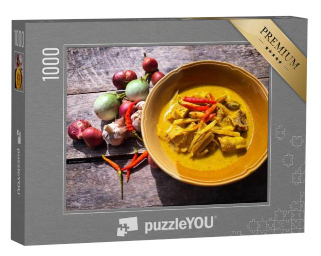 Puzzel 1000 stukjes „Kokoscurry kip met bamboescheuten uit Thailand“